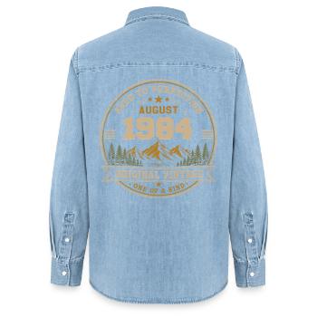 August 1984 Original Birthday Vintage Mountain - Frauen Jeanshemd Organic von Stanley/Stella - verwaschenes Hellblau - Hinten - AI Model Female 172 light (172cm)