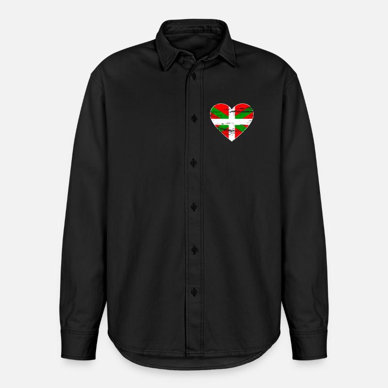 Drapeau basque coeur utilisé - Chemise unisexe coupe décontractée bio Stanley/Stella - noir délavé