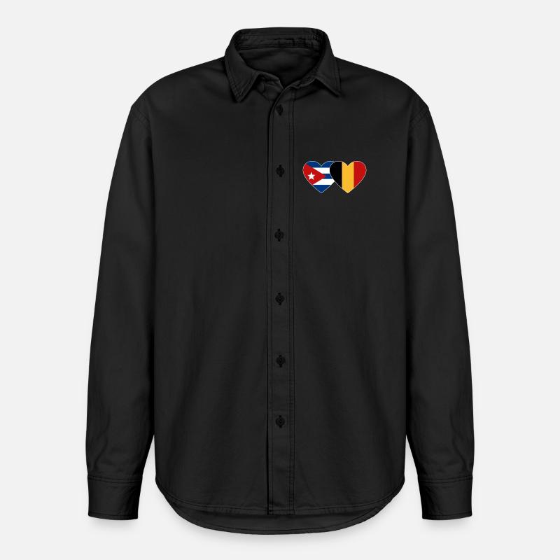 Cœur du drapeau de Cuba Belgique - Chemise unisexe coupe décontractée bio Stanley/Stella - noir délavé