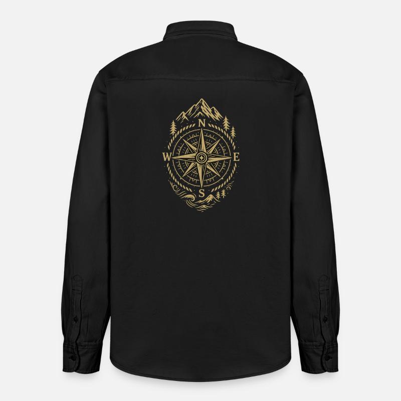 Kompass Retro Kompass Hipster Geschenk - Relaxed Fit Unisex Organic Hemd von Stanley/Stella - washed Black