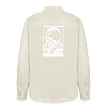 I'm Exploring - Relaxed Fit Unisex Organic Shirt by Stanley/Stella - soft Ecru - Back - AI Model Male 178 light (178cm)