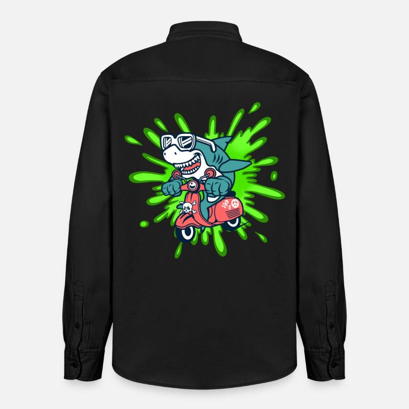 Hai lustig Mofa Moped Roller Comic - Relaxed Fit Unisex Organic Hemd von Stanley/Stella - washed Black
