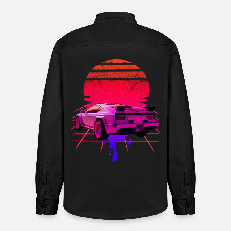Retro Wave Supercar Sunset - Chemise unisexe coupe décontractée bio Stanley/Stella - noir délavé