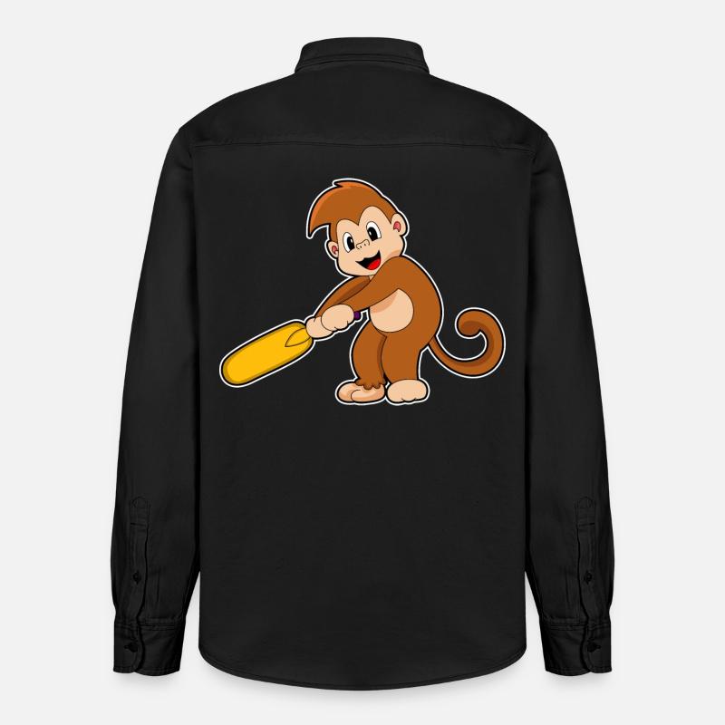 Monkey Cricket Cricket Bat - Chemise unisexe coupe décontractée bio Stanley/Stella - noir délavé