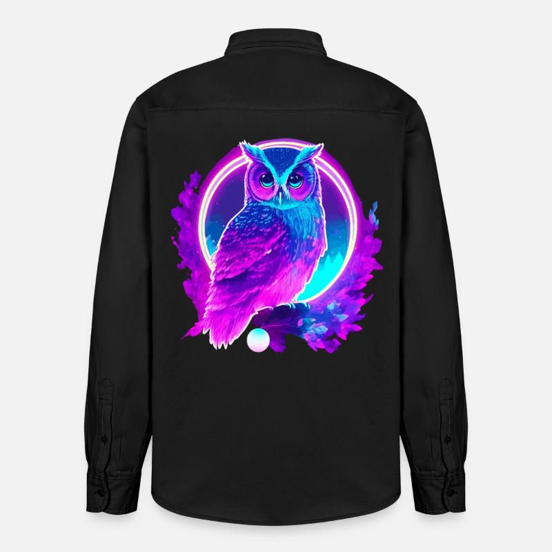 Eule Neon Moon Synthwave - Relaxed Fit Unisex Organic Hemd von Stanley/Stella - washed Black