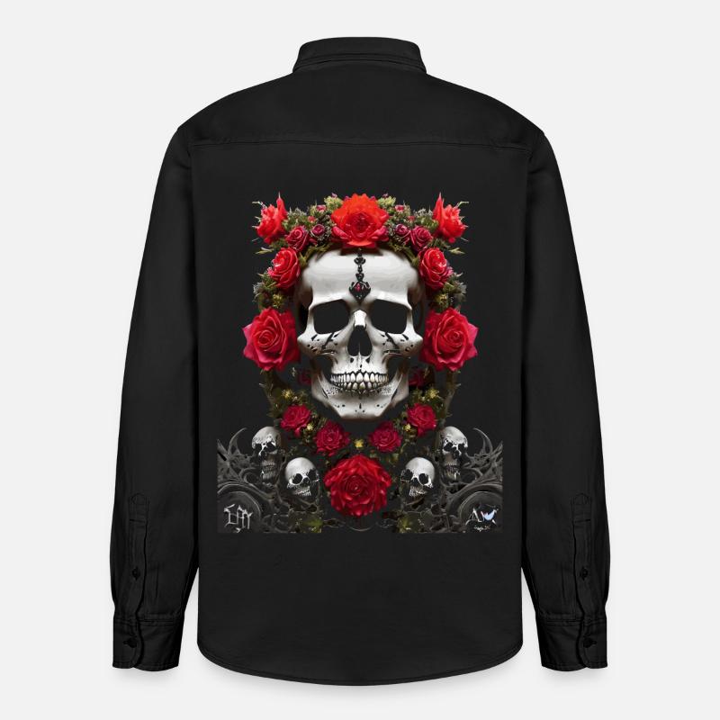 Crâne et couronne de roses rouges - Chemise unisexe coupe décontractée bio Stanley/Stella - noir délavé