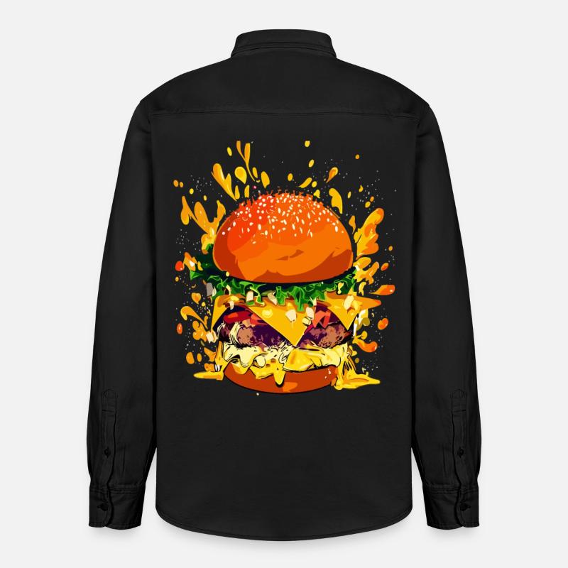 Extravaganter Cheeseburger mit Käse Splatter - Relaxed Fit Unisex Organic Hemd von Stanley/Stella - washed Black