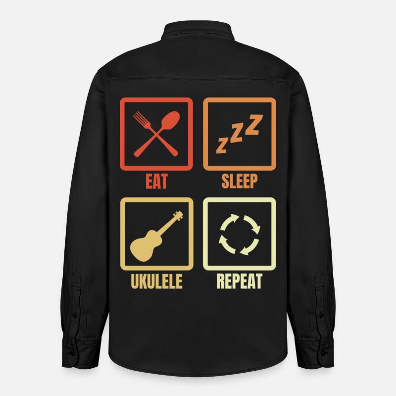 Manger dormir ukulélé répéter - Chemise unisexe coupe décontractée bio Stanley/Stella - noir délavé