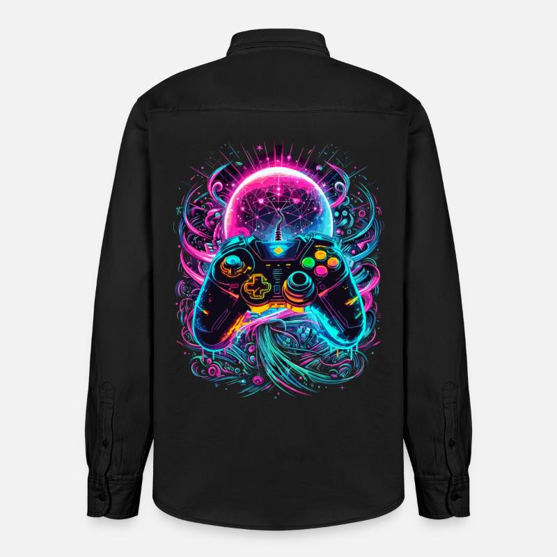 Synthwave Cyberpunk Gaming Controller - Relaxed Fit Unisex Organic Hemd von Stanley/Stella - washed Black