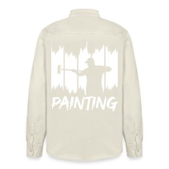 Painting and varnishing - Relaxed Fit Unisex Organic Shirt by Stanley/Stella - soft Ecru - Back - AI Model Male 178 light (178cm)
