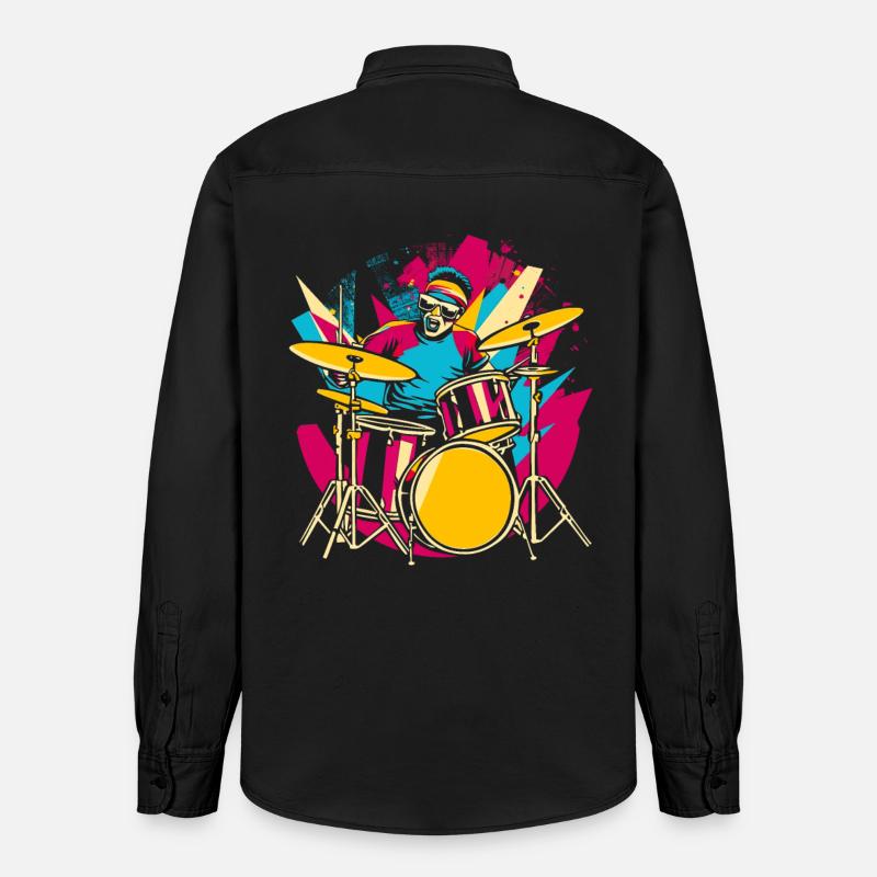 Batteur Synthwave - Chemise unisexe coupe décontractée bio Stanley/Stella - noir délavé