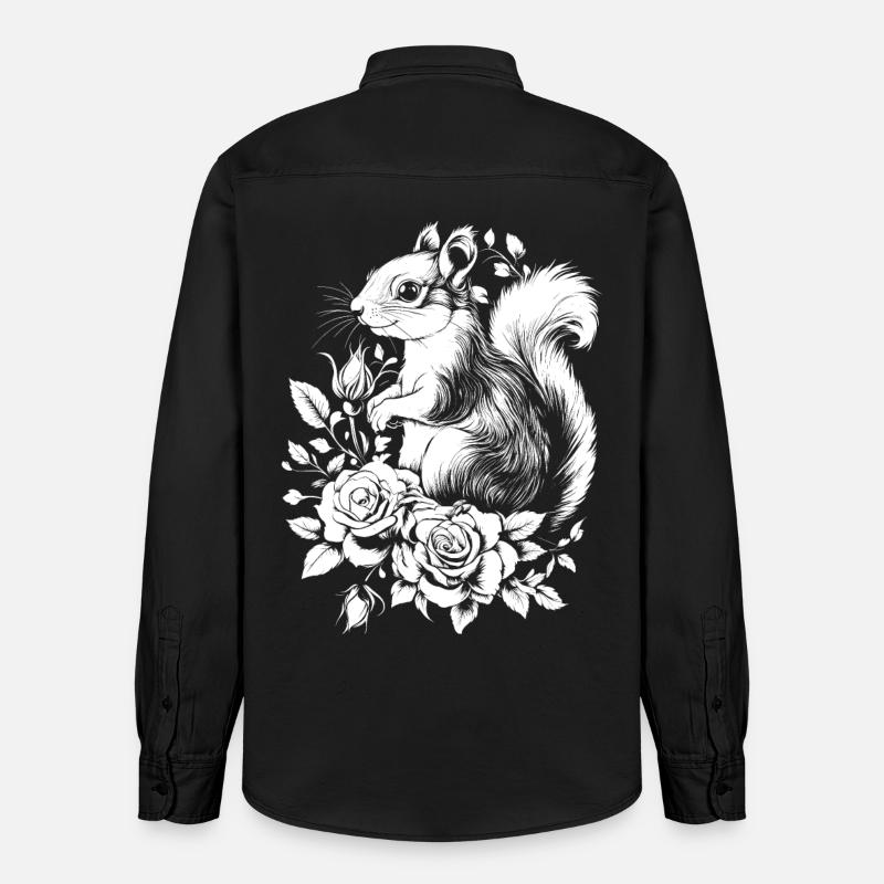 Eichhörnchen Ästhetik Rose Blumen Hörnchen - Relaxed Fit Unisex Organic Hemd von Stanley/Stella - washed Black
