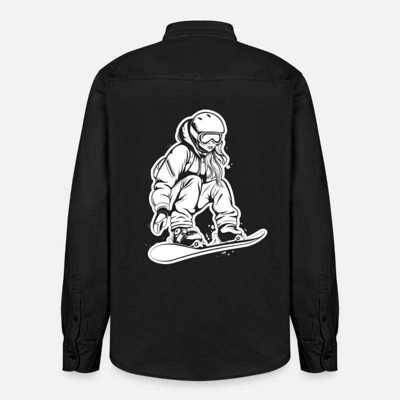 Dessin d’une snowboardeuse - Chemise unisexe coupe décontractée bio Stanley/Stella - noir délavé