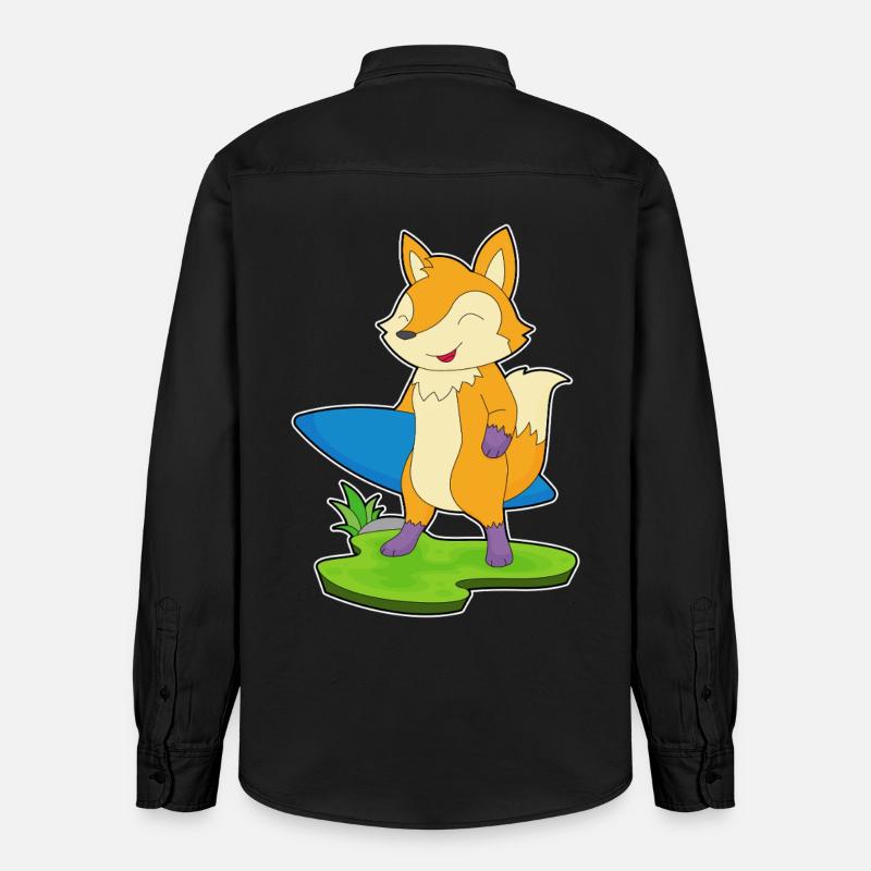 Fuchs Surfer Surfbrett - Relaxed Fit Unisex Organic Hemd von Stanley/Stella - washed Black