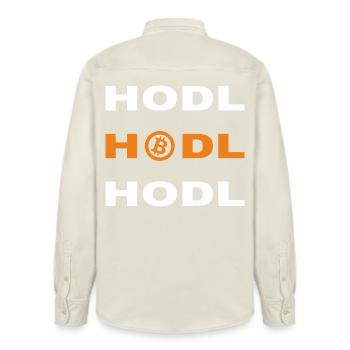 Bitcoin - Hodl Hodl Hodl - Chemise unisexe coupe décontractée bio Stanley/Stella - écru doux - Dos - AI Model Male 178 light (178cm)