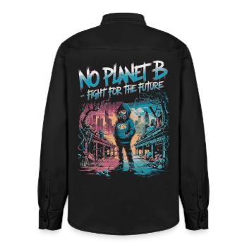No Planet B – Lutte pour l’avenir - Chemise unisexe coupe décontractée bio Stanley/Stella - noir délavé - Dos - AI Model Male 178 light (178cm)