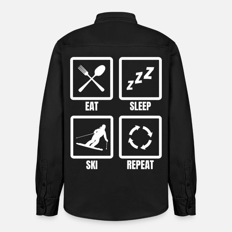 Manger Dormir Ski Répéter - Chemise unisexe coupe décontractée bio Stanley/Stella - noir délavé