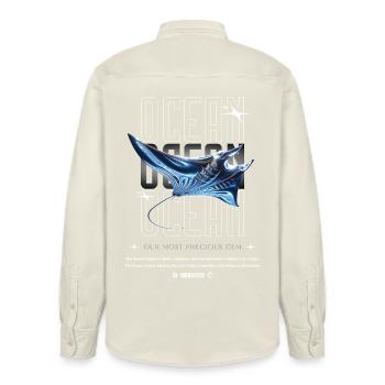 Ocean Manta Precious Treasure - Relaxed Fit Unisex Organic Shirt by Stanley/Stella - soft Ecru - Back - AI Model Male 178 light (178cm)
