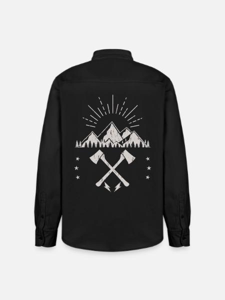 Rugged Mountain Sunrise Axe Emblem - Relaxed Fit Unisex Organic Shirt by Stanley/Stella - washed black
