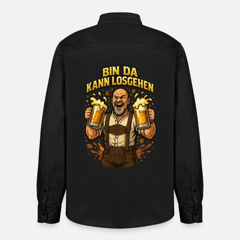 Bier Bierkrug Bierflasche Bierzelt Biergarten - Relaxed Fit Unisex Organic Hemd von Stanley/Stella - washed Black