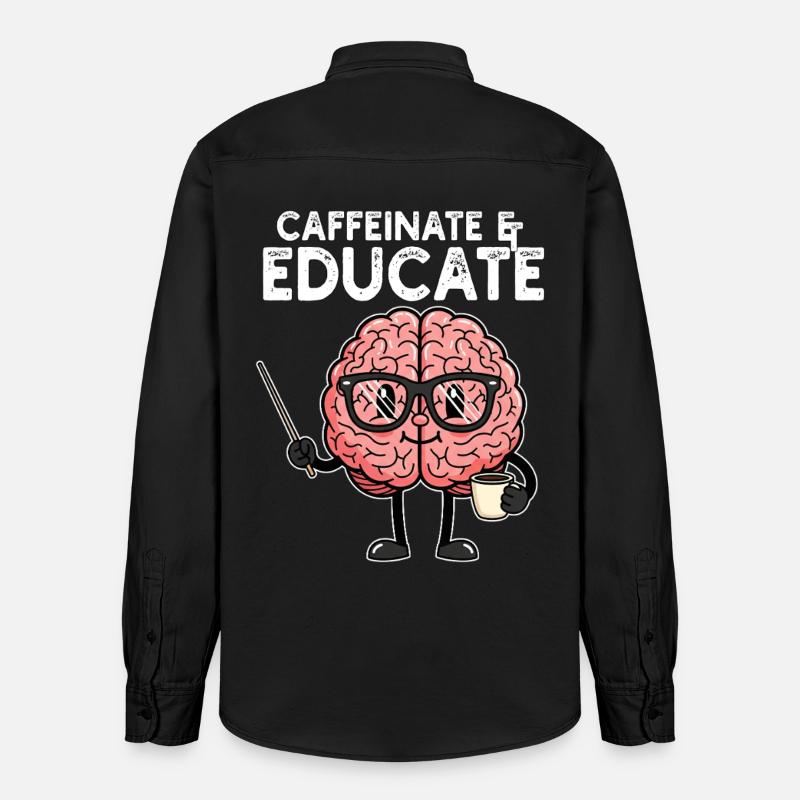 CAFÉINER ET ÉDUQUER - CADEAU ENSEIGNANT - Chemise unisexe coupe décontractée bio Stanley/Stella - noir délavé