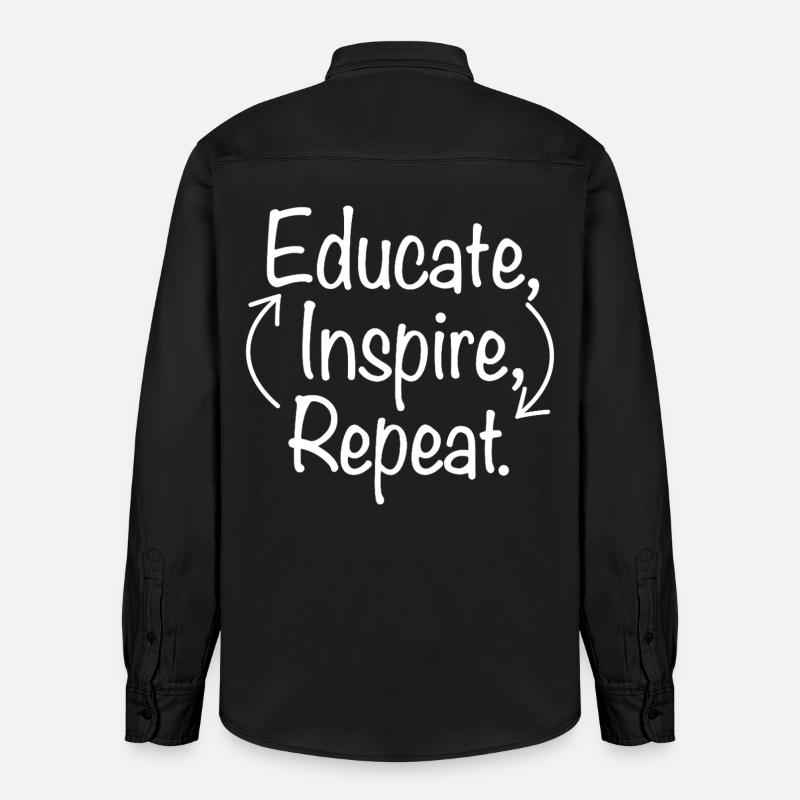 Educate Inspire Repeat Lehrer Lehrerin Spruch   - Relaxed Fit Unisex Organic Hemd von Stanley/Stella - washed Black