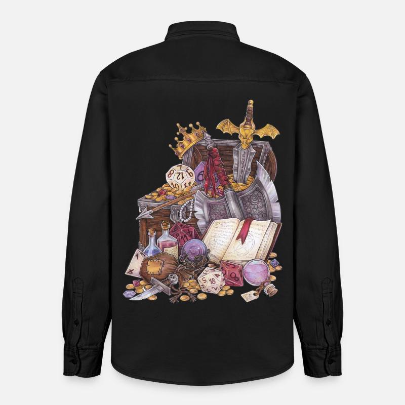 Coffre au trésor dans un donjon avec épée Magic Fantasy - Chemise unisexe coupe décontractée bio Stanley/Stella - noir délavé