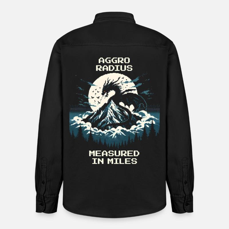 Aggro-Radius | Retro Drache Pixel Art - Relaxed Fit Unisex Organic Hemd von Stanley/Stella - washed Black