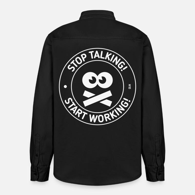 Stop Talking! Start Working! (White) - Relaxed Fit Unisex Organic Hemd von Stanley/Stella - washed Black