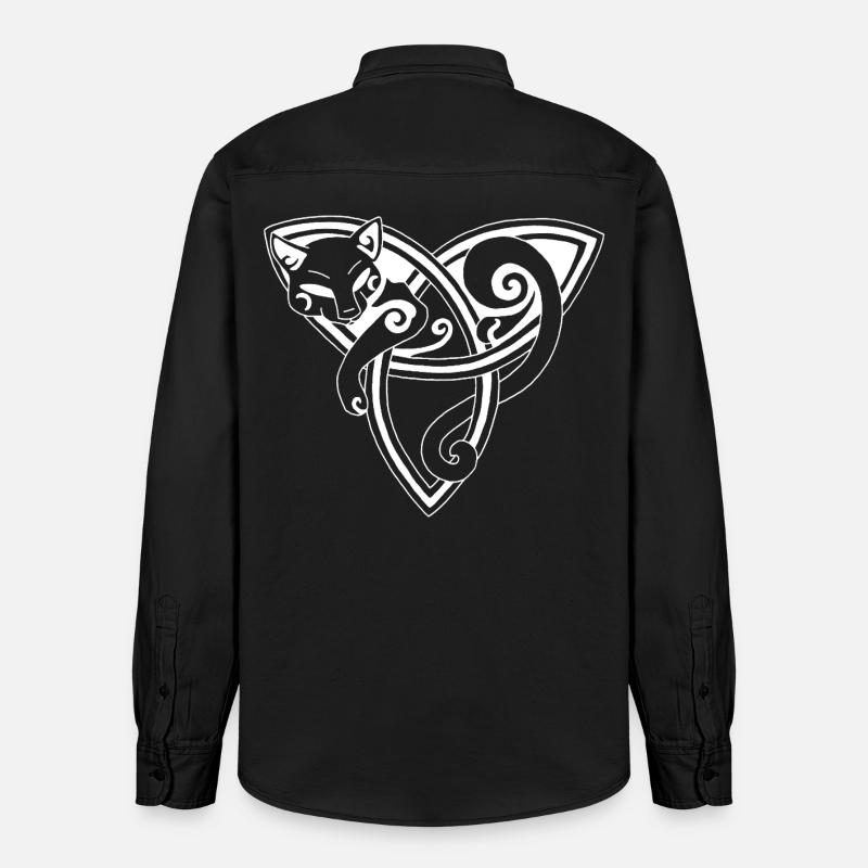 Chat blanc et symbole celte - Chemise unisexe coupe décontractée bio Stanley/Stella - noir délavé