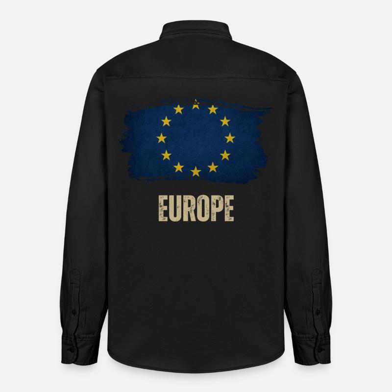 Drapeau grunge de l’Europe, j’aime l’Europe - Chemise unisexe coupe décontractée bio Stanley/Stella - noir délavé
