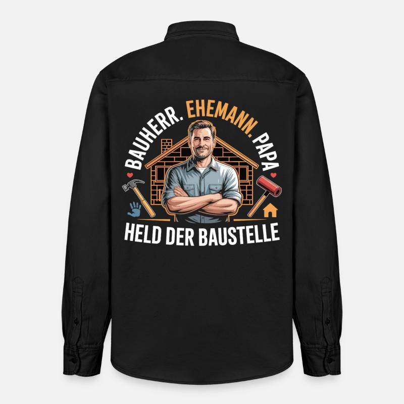 Held der Baustelle – Papa, Ehemann & Bauherr - Relaxed Fit Unisex Organic Hemd von Stanley/Stella - washed Black