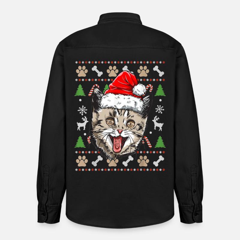 Hässlicher Weihnachtspullover Niedliche Katze Glückliche Geschenkidee - Relaxed Fit Unisex Organic Hemd von Stanley/Stella - washed Black