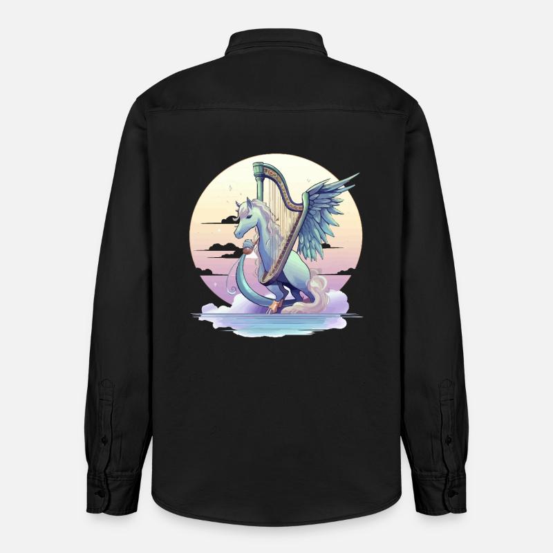 Pegasus mit Harfe am Abend - Relaxed Fit Unisex Organic Hemd von Stanley/Stella - washed Black