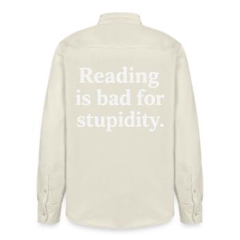 Reading harms stupidity - Relaxed Fit Unisex Organic Shirt by Stanley/Stella - soft Ecru - Back - AI Model Male 178 light (178cm)