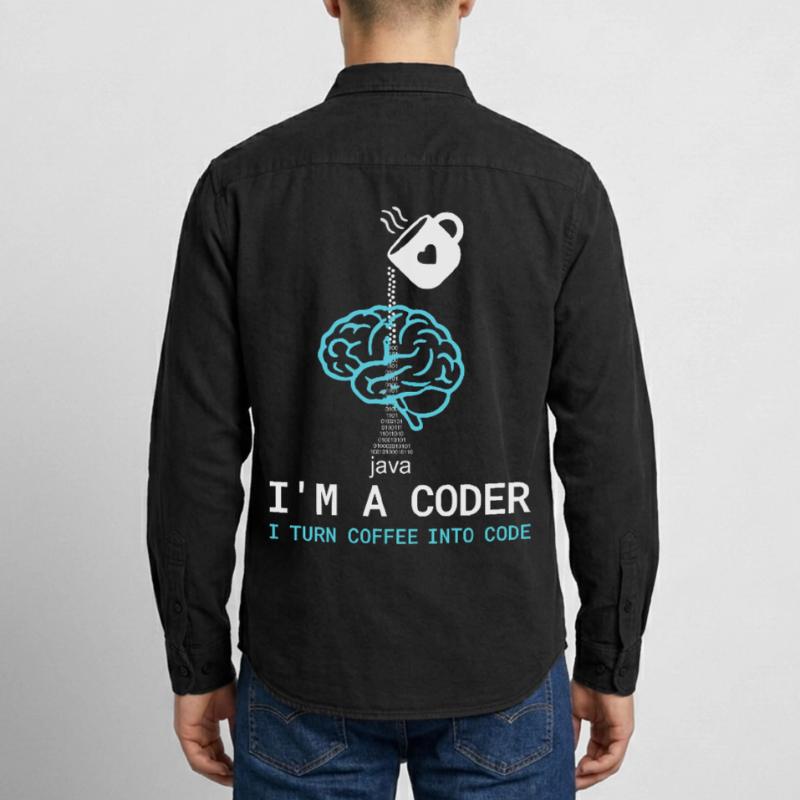T-shirt Coder : Du café dans le code – Nerdy Programmie Chemise unisexe coupe décontractée bio Stanley/Stella