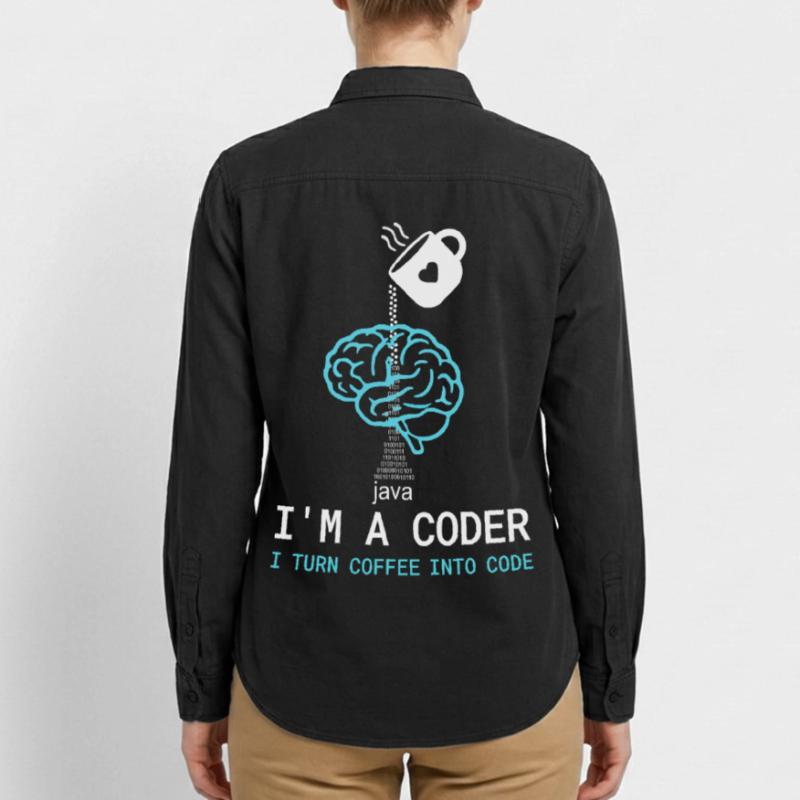 T-shirt Coder : Du café dans le code – Nerdy Programmie Chemise unisexe coupe décontractée bio Stanley/Stella