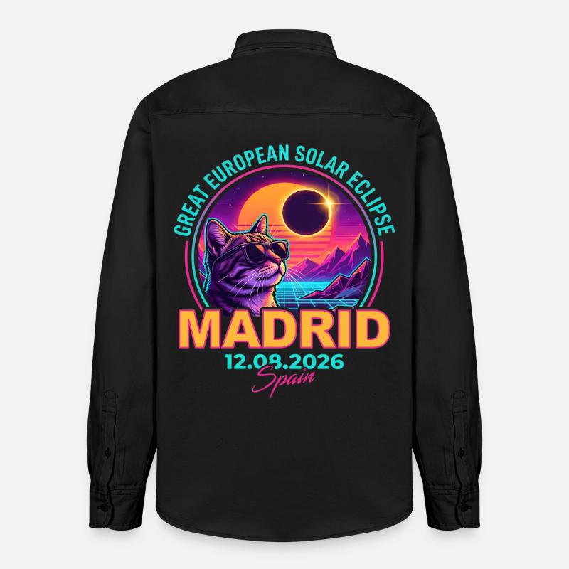 Éclipse de Solar Cat Madrid 2026 - Chemise unisexe coupe décontractée bio Stanley/Stella - noir délavé