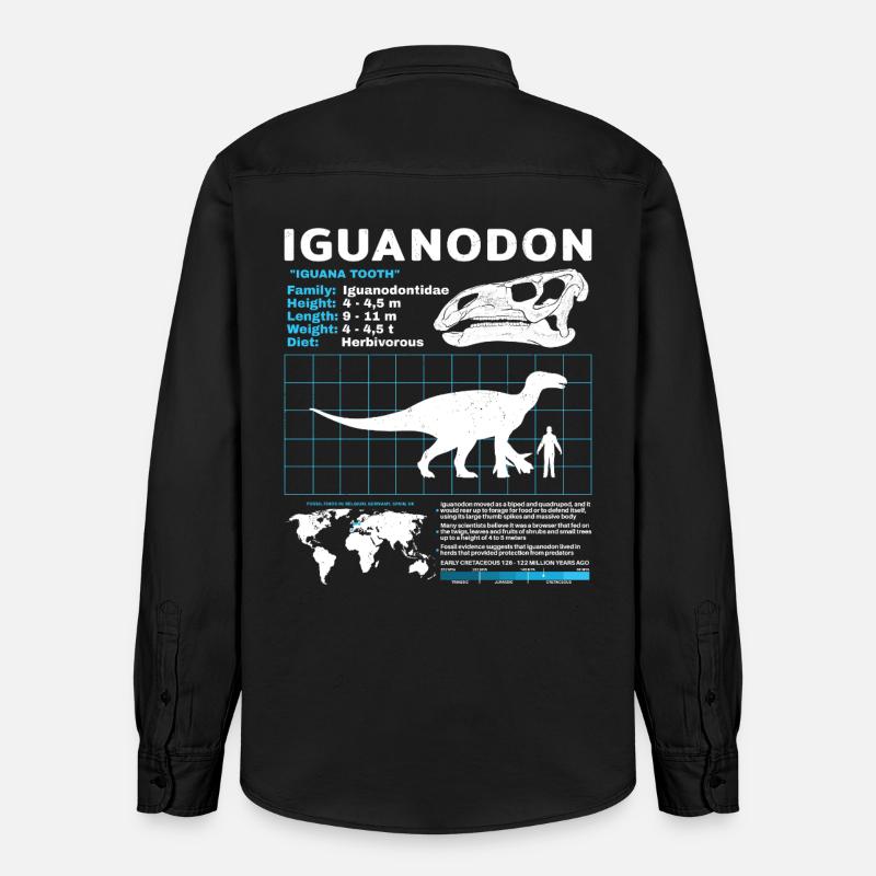 Fiche d’information sur l’Iguanodon - Chemise unisexe coupe décontractée bio Stanley/Stella - noir délavé