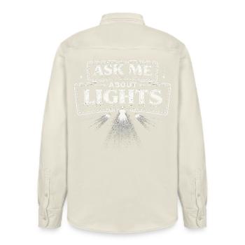 Lichttechniker Ask Me About Lights - Relaxed Fit Unisex Organic Shirt by Stanley/Stella - soft Ecru - Back - AI Model Male 178 light (178cm)