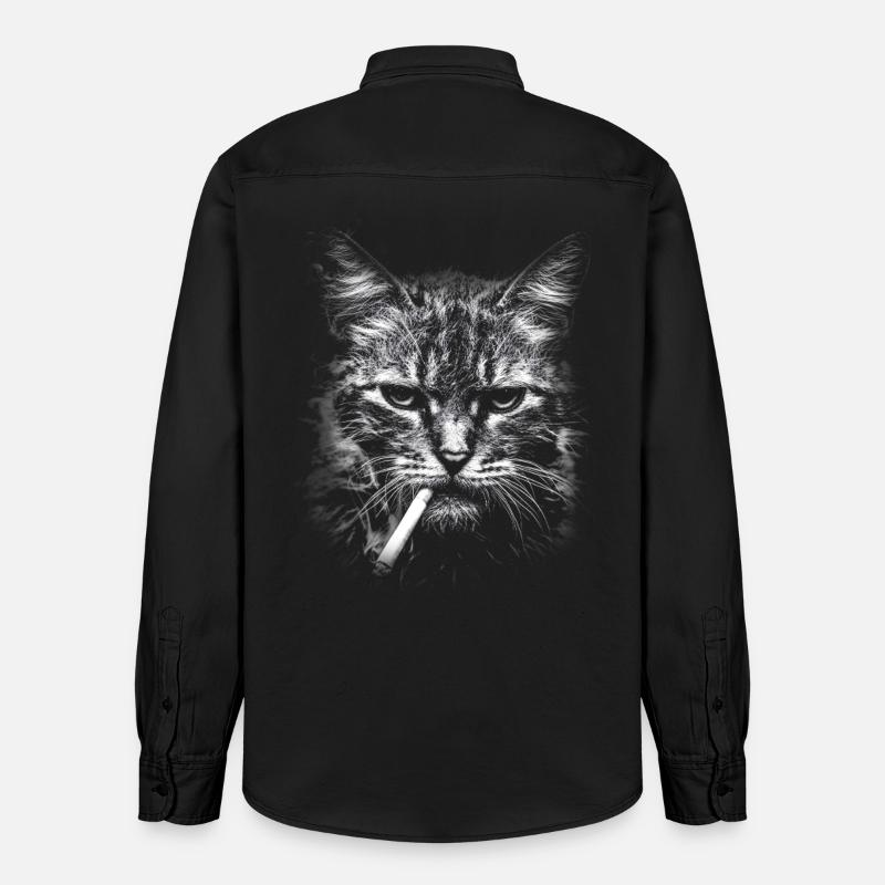 Rauchen, Zigarette, Katze raucht eine Zigarette - Relaxed Fit Unisex Organic Hemd von Stanley/Stella - washed Black