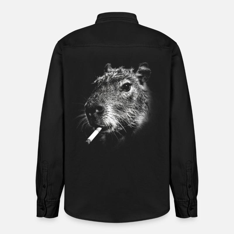 Fumer, cigarette, capybara, fumer une cigarette - Chemise unisexe coupe décontractée bio Stanley/Stella - noir délavé