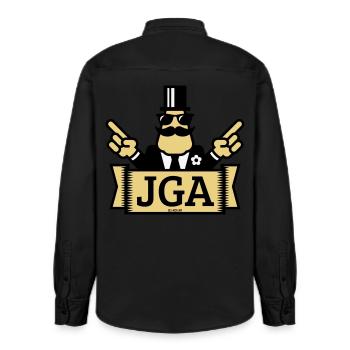 JGA Handzeichen (Junggesellenabschied / 3C) - Relaxed Fit Unisex Organic Hemd von Stanley/Stella - washed Black - Hinten - AI Model Male 178 light (178cm)
