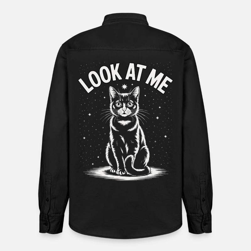 Regarde-moi - Ciel étoilé de chat - Chemise unisexe coupe décontractée bio Stanley/Stella - noir délavé