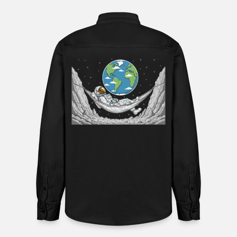 Astronaut Space Hammock Moon Earth Rest - Relaxed Fit Unisex Organic Hemd von Stanley/Stella - washed Black