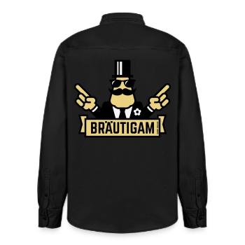 Bräutigam Handzeichen (Polterabend / JGA / 3C) - Relaxed Fit Unisex Organic Hemd von Stanley/Stella - washed Black - Hinten - AI Model Male 178 light (178cm)