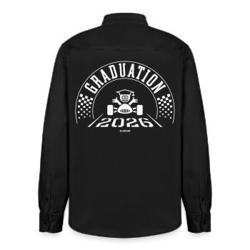 Abschluss 2026 – Schule ist vorbei – Ziellinie – W - Relaxed Fit Unisex Organic Hemd von Stanley/Stella - washed Black - Hinten - AI Model Male 178 light (178cm)