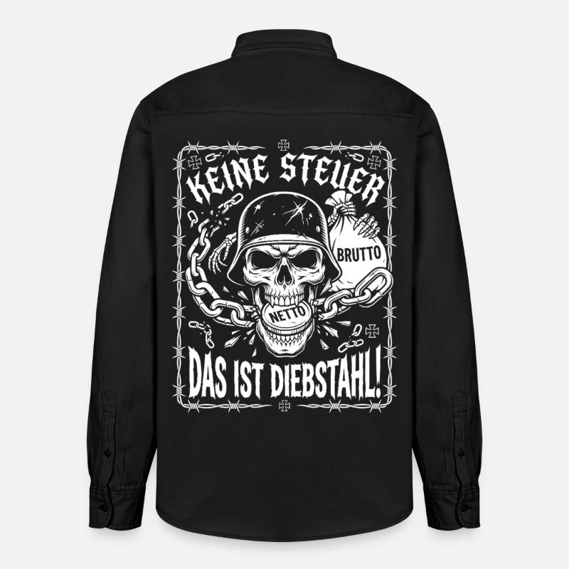 Pas d’impôt. C’est du vol, crâne - Chemise unisexe coupe décontractée bio Stanley/Stella - noir délavé