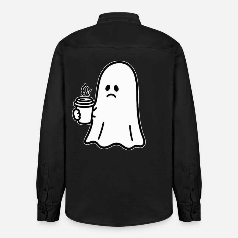 Geist Kaffee Halloween Süßes oder Saures - Relaxed Fit Unisex Organic Hemd von Stanley/Stella - washed Black
