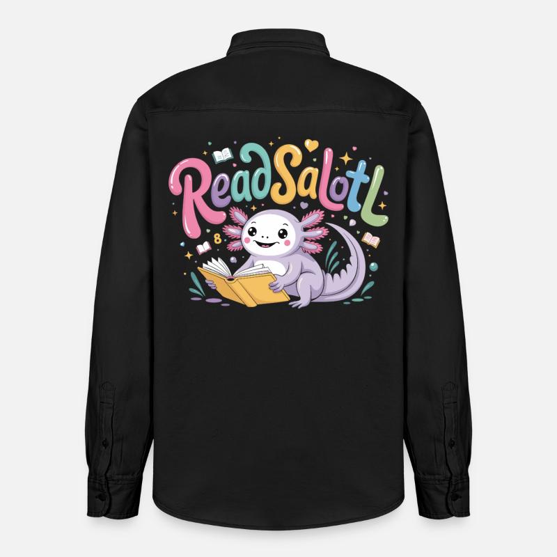 Axolotl Reader T-Shirt ReadSalotl Book - Chemise unisexe coupe décontractée bio Stanley/Stella - noir délavé